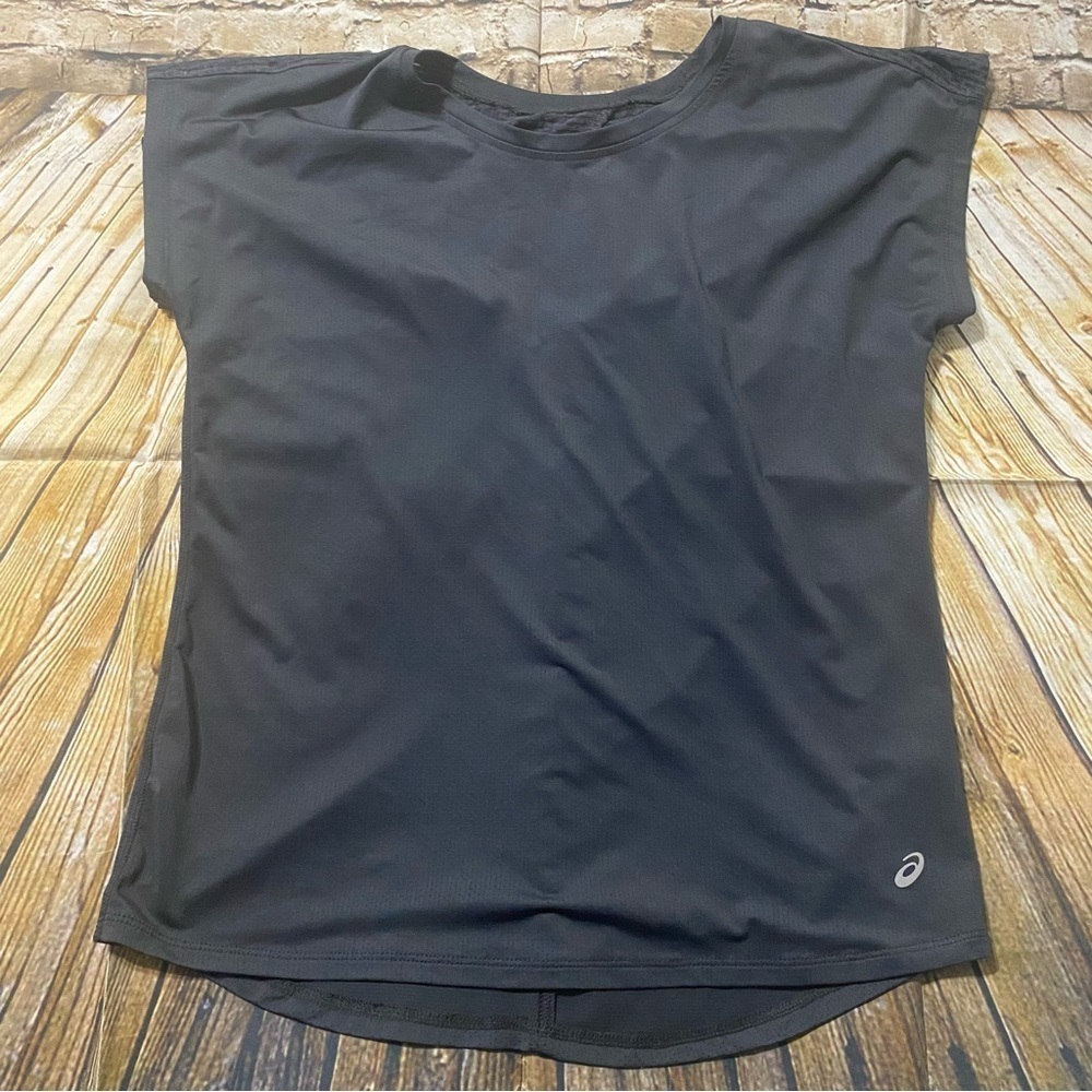 Asics Gray Mesh Cut Out Back Running Athletic Top